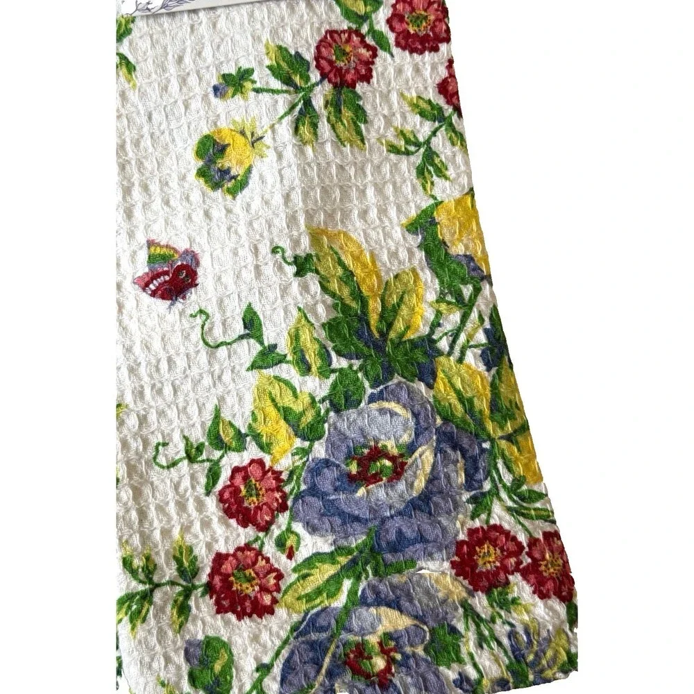April Cornell Kitchen Dish Towels Penny's Patio Waffle Weave White Blue Set of 3
